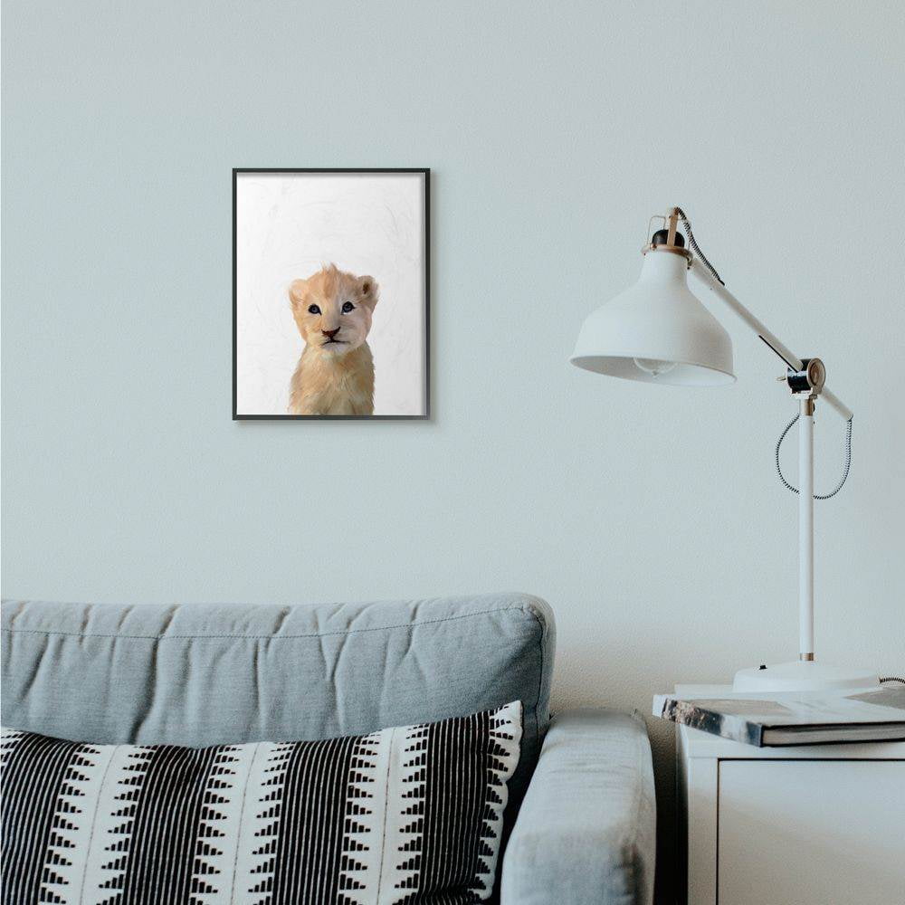The Kids Room by Stupell Cute Baby Lion Animal Kids Painting Framed Giclee Texturized Art by Leah Straatsma