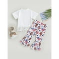thumbnail image 5 of Aojekbee Independence Day Kids Girls Outfits Summer Bull Head Print Short Sleeve Tassel T-shirt and Elastic Flare Pants Set, 5 of 9