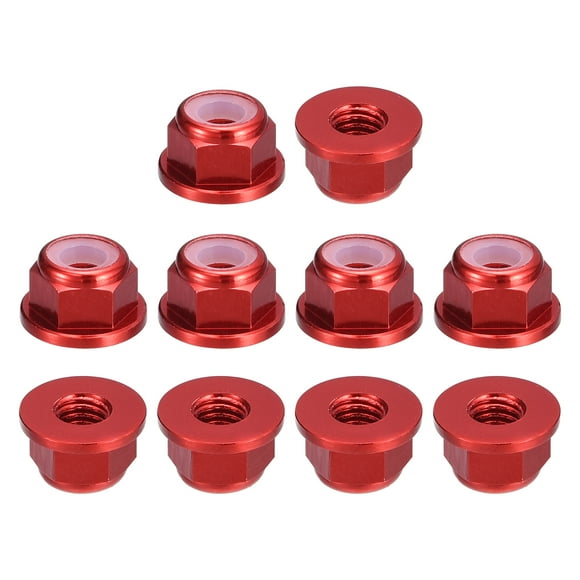 Unique Bargains Nylon Insert Hex Lock Nuts, 10pcs - M4 x 0.7mm Aluminum Alloy Self-Locking Flange Nut (Claret)