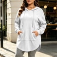 thumbnail image 3 of Women Plus-Size Long Hooded Sweatshirt Drawstring Long Sleeve Curved Hem Hoodie Tops With Kangaroo Pocket Casual Loose Daily Outerwear White L, 3 of 6