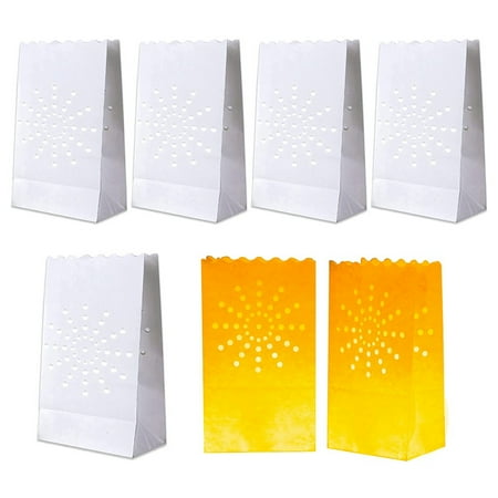 

Deoxygene 50 PCS White Luminary Bags Flame Resistant Candle Bags Sun Design Luminaries for Wedding Party Halloween Christmas