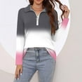 thumbnail image 7 of WTOBBY Women's Ombre Print Polo Shirt - Long Sleeve Casual V-Neck Zipper Detail Tops for Women, Spring Fall Fashion Comfort Stretch Gradient Design,Pink XL, 7 of 7