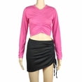 thumbnail image 4 of Timegard Womens Crop Tops Long Sleeve Crewneck Ruched Slim Comfy Tee Casual Going out Tops Blouse, 4 of 7