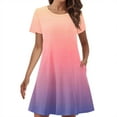 thumbnail image 2 of 50 % de Rabais! Robes Mignonnes, Robe T-Shirt à Manches Courtes à Col Rond avec Double Poche Dégradée pour Femmes Summer, Rose, TG, 2 of 5