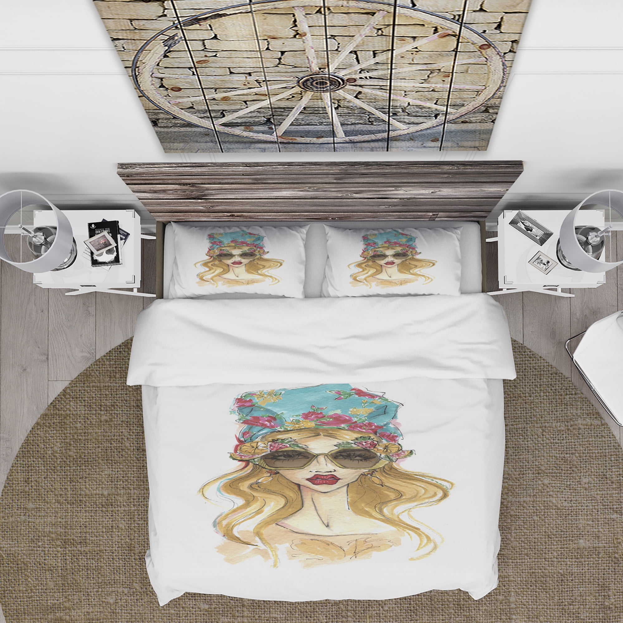 Designart 'Trendy Girl in Sunglasses' Glamour Duvet Cover Set