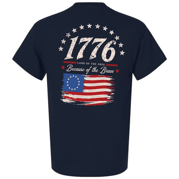 Patriot Pride Men's Patriotic USA Flag 250 Years Short Sleeve Graphic T-Shirt - Land of The Free, Home of The Brave-Navy-Small