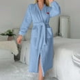 thumbnail image 2 of Penkiiy Womens Robe Long Hooded Button Bathrobes Cute Housecoat Soft Warm Robes For Women L Light Blue, 2 of 8