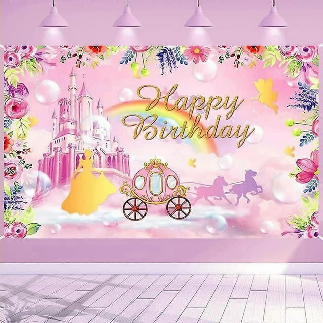 Princess Birthday Party Decorations, Pink Castle Birthday Backdrop Banner Castle Birthday Photo Background for Girls Birthday Party Decoration Supplie