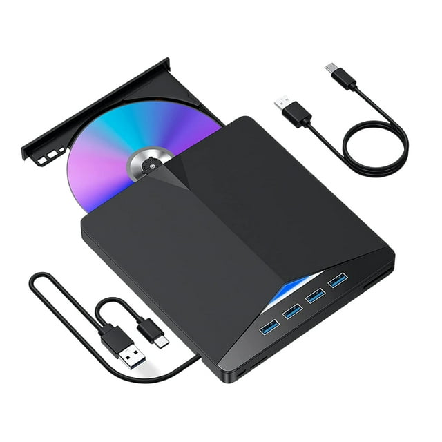 Transemion Black 7in1 DVD Player With Function Extension And Drive-free Installation External Dvd Rw Cd Writer 7in1