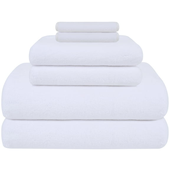 KinHwa Large Microfiber Bath Towel Soft Bathroom Towel Set,Absorbent & Fast Drying Beach Towels 30"x60" Ultra Absorbent Towels for Bath Shower Spa Pack of 6 White Bath Towel, Hand Towel, Washcloth