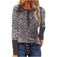 thumbnail image 1 of Mujeres sexy estampado de leopardo encaje costura manga larga o-cuello camisas blusa tops Fridja  hj3191, 1 of 9
