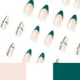 thumbnail image 3 of JUNWELL 24Pcs Glossy False Nails Green White Lines French Fake Nails for Women and Girls Jelly Glue, 3 of 8