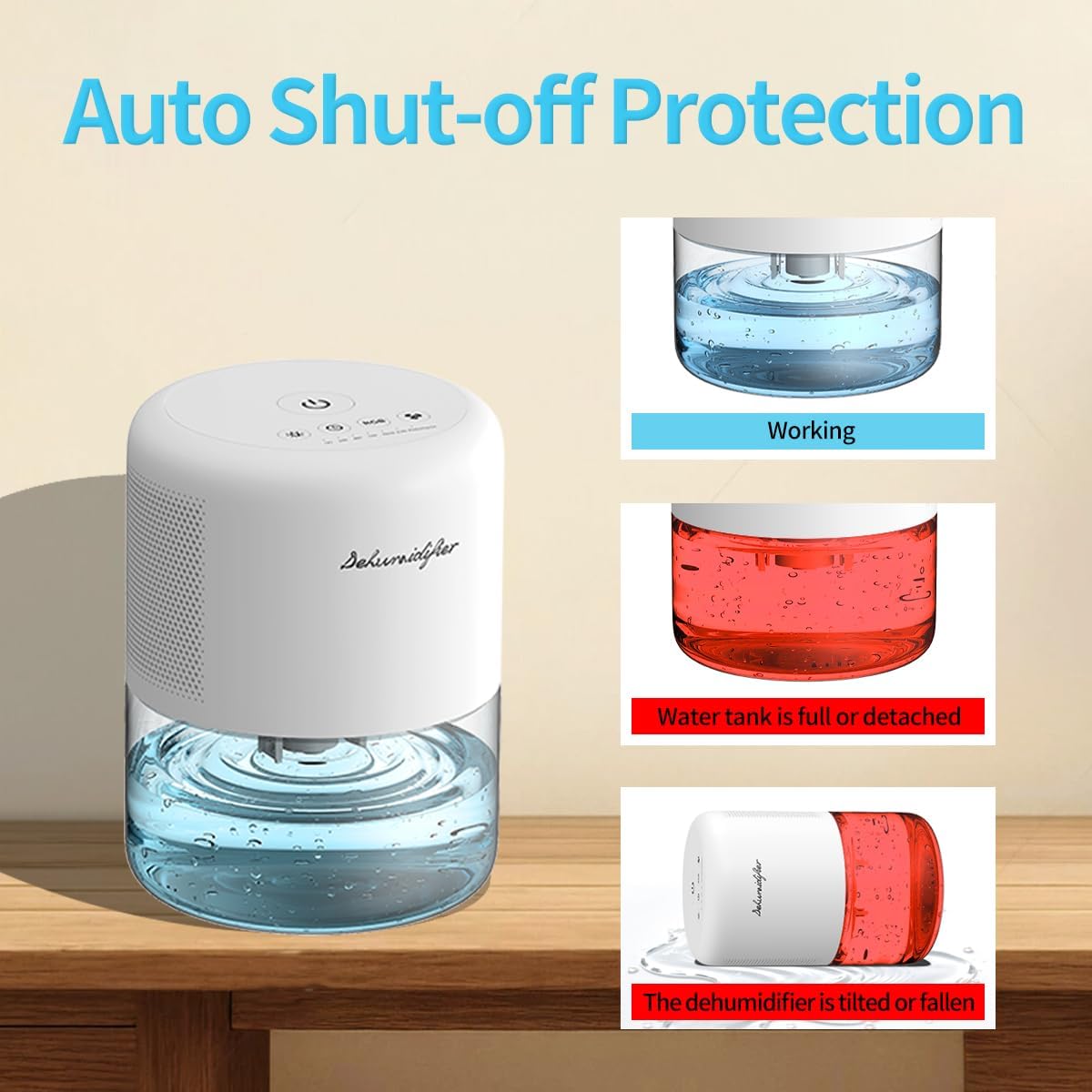 Dehumidifier for Home Small Quiet Dehumidifiers 44OZ Water Tank Auto Defrost and Shutoff 10 Colors Light 4 Timer Options 3 Modes Portable Bedroom Bathroom Closet RV