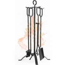 5 Pcs Fireplace Tools Set Black Handle Wrought Iron Fire Place Accessories Tools Holder