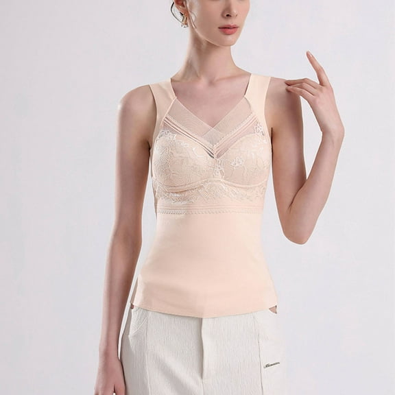 Wancir Womens Self-heating Lace Thermal Fleece Lined Underwear Tops Cami Tank Top Warm Base Layer Vest