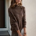 thumbnail image 5 of successthop Knitted Sweaters Women Cable Knit Long Sleeve Tops Crewneck Pullover Outwear Ribbed Cuff Solid Clothes Brown, 5 of 8
