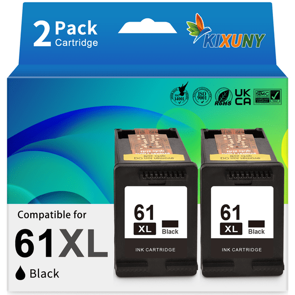 61 Black Ink Compatible for HP 61XL Black Ink Cartridge for HP Printer Ink 61 61XL Black (2 Pack)