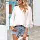 thumbnail image 3 of Blusa de mujer con cuello en V, camisa casual, manga con volantes, color puro, para verano, viajes, oficina, 3 of 6