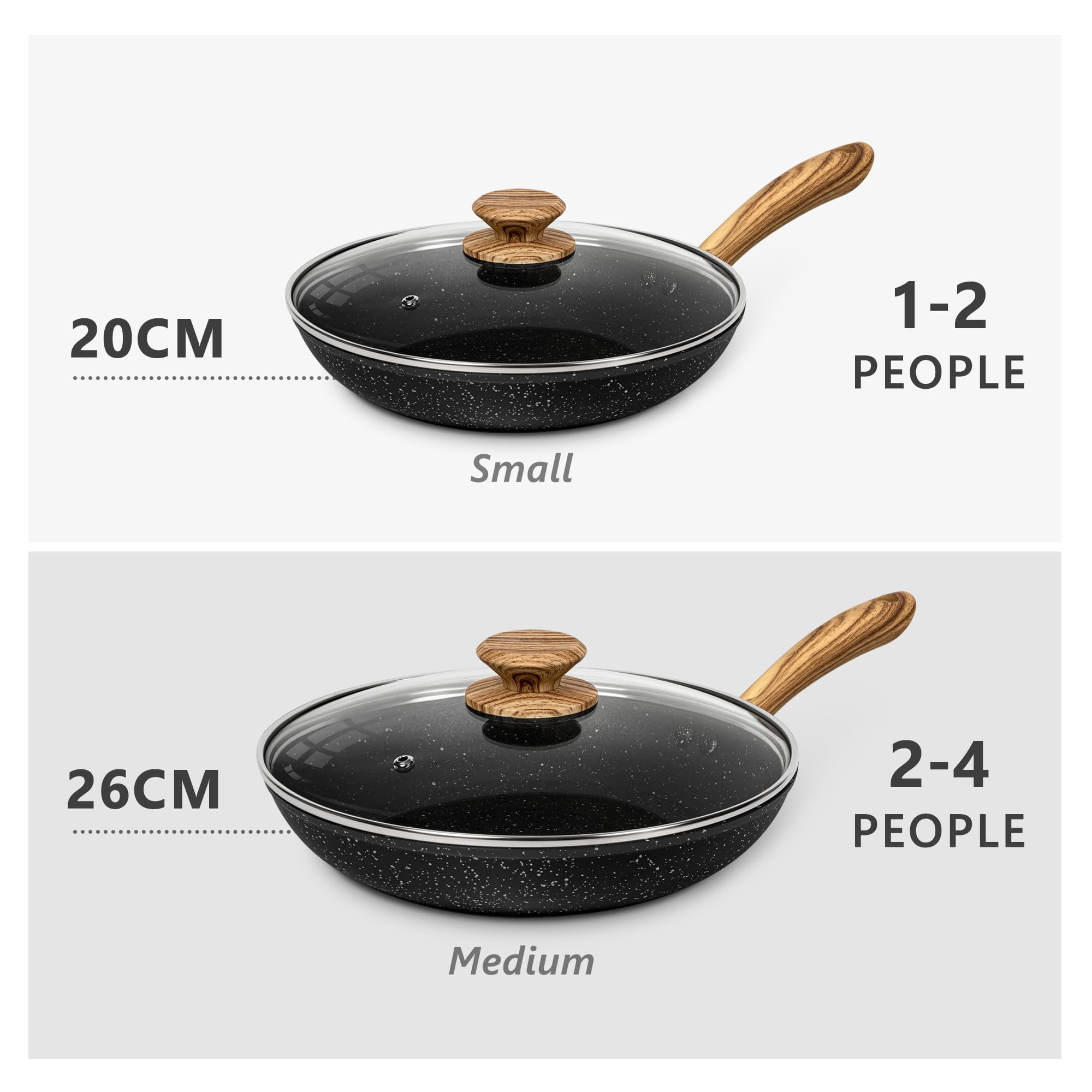 MICHELANGELO 8 Inch Stay-Cool Handle Induction Compatible Frying Pan with Healthy Nonstick Coating Lid