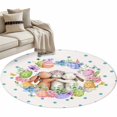 thumbnail image 2 of Round Area Rug 3ft, Easter Rabbit Egg Blue Polka Dot Non-Shedding Washable Area Rug, Pastoral Flower Butterfly Bee Non Slip Low-Profile Circle Rugs for Living Room, Bedroom Dining Room, 2 of 9