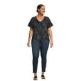 thumbnail image 2 of Terra & Sky Women's Plus Size Raglan Sleeve Tie Front Tee, 2 of 5