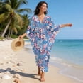 thumbnail image 3 of Xoenoiee Cherry Blossom Oil Painting Print Kaftan Dresses for Women Plus Size Lightweight Swimsuit Cover up Batwing Sleeve Mumu Dresses V-Neck Caftan Loungewear Beach Robe, 3 of 7
