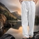 thumbnail image 5 of Pantalones casuales de lino para hombre, pantalones holgados de pierna recta con cintura elástica, pantalones de yoga para playa y verano, 5 of 5