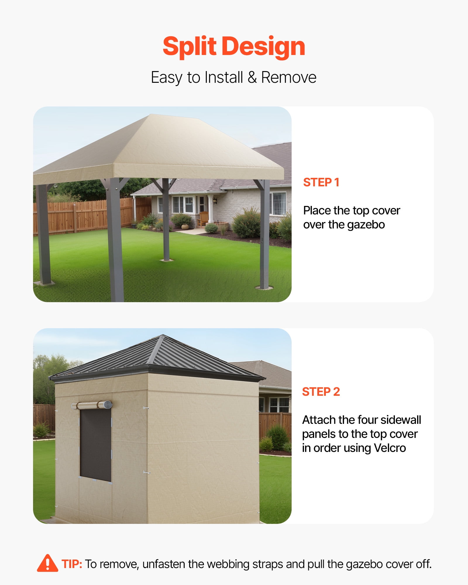 VEVOR Winter Gazebo Cover Fits 10 x 14 ft Hardtop Gazebos, All-Weather Gazebo Cover with Sidewalls & Mesh Windows, High-Density PE Material, Enclosed Storage Shelter Covers, Gazebos not Included