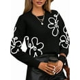 thumbnail image 3 of Women'S Off Shoulder Cable Knit Sweaters in Fall Pullover Cute Flower Crew Neck Long Sleeve Trendy Sweater Black S, 3 of 8