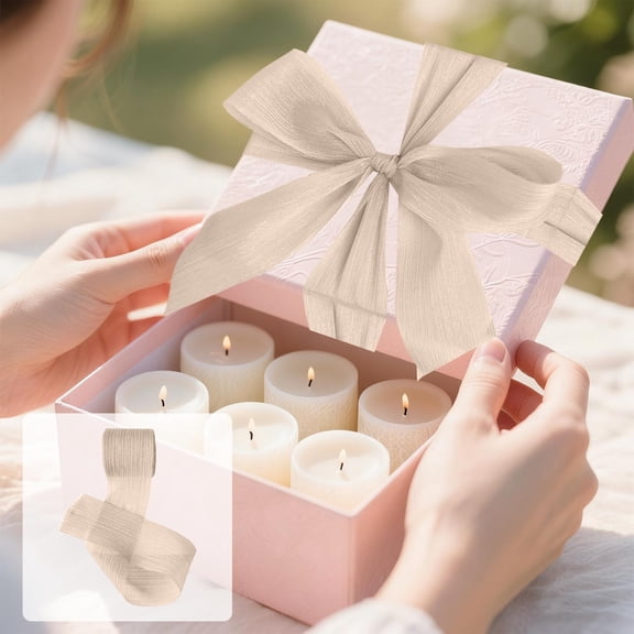 PpgejGEK Threaded Glitter Ribbon Chiffon Crinkle Satin Bow Gift Box Bouquet Wedding Card Decoration Gift Wrapping 5m Polyester Fiber 4cm Width