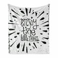 thumbnail image 1 of Enjoy the Little Things Soft Flannel Fleece Blanket, Vintage Style Motivation Boosting Words with Teardrop Pattern, Cozy Plush for Indoor and Outdoor Use, 50" x 60", Black and White, by Ambesonne, 1 of 6