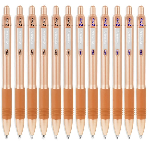 Zebra Z-Grip Smooth Retractable Ballpoint Pen - Rose Gold Barrel - Black and Blue Ink - Pack of 12