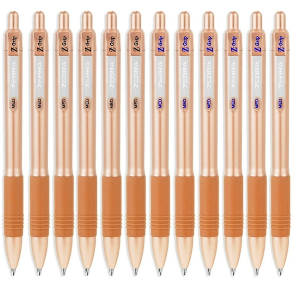Zebra Z-Grip Smooth Stylo-Bille Rétractable - Baril Or Rose - Encre Noire et Bleue - Lot de 12