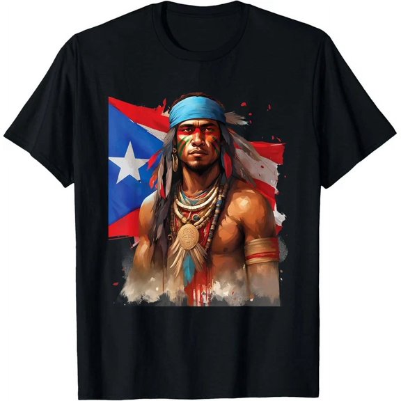 Indigenous Taino Man Warrior Puerto Rican Flag Caribbean T-Shirt Unisex S-5XL Hot Trending Shirt, Vintage Birthday Gift