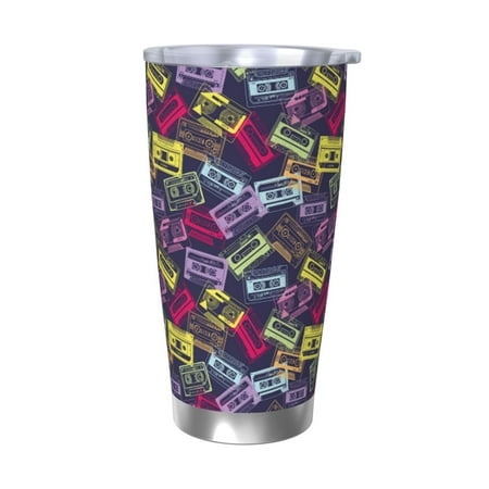 

KLL Retro Cassette Music Print 40oz Stainless Steel Insulated Car Cup with Spillproof Lid - Keep Your Drink Hot or Cold on the Go-Without Straw