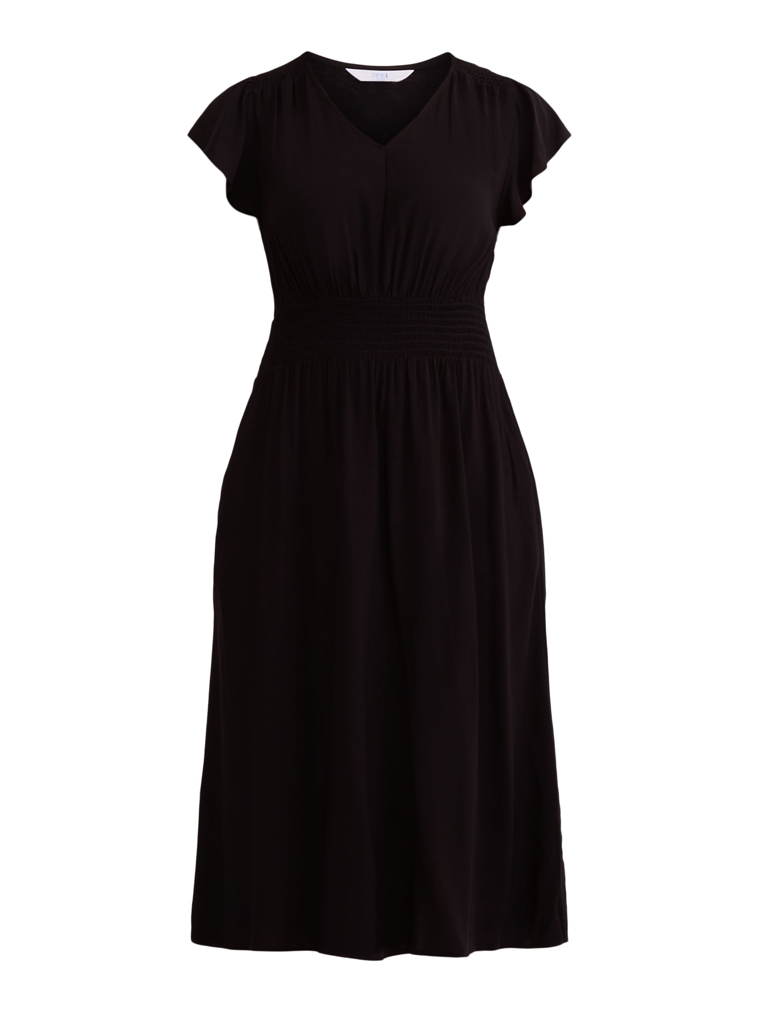 Time and Tru Women's and Women's Plus Smocked Waist Midi Dress, Sizes XS-4X