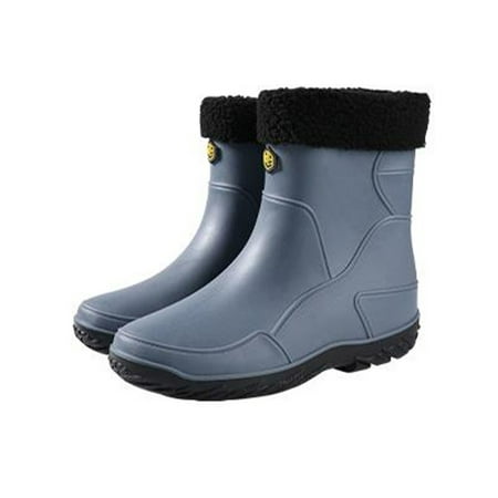 

Ritualay Mens Rain Boots Outdoor Waterproof Boot Slip Resistant Garden Shoes PVC Slip-On Rainboot Work Lightweight Gray with Plush Liner 7