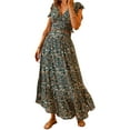 thumbnail image 3 of Women Summer Maxi Skirts Set Ruffle Sleeve V Neck Crop Tops Floral Flowy Skirt Beach Vacation Outfits, 3 of 6