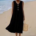 thumbnail image 2 of Makaor Linen Dress Women Sheath Button Maxi Dresses Plus Size Sleeveless Dress Solid V Neck Beach Vacation Clothes with Pockets Black L, 2 of 8