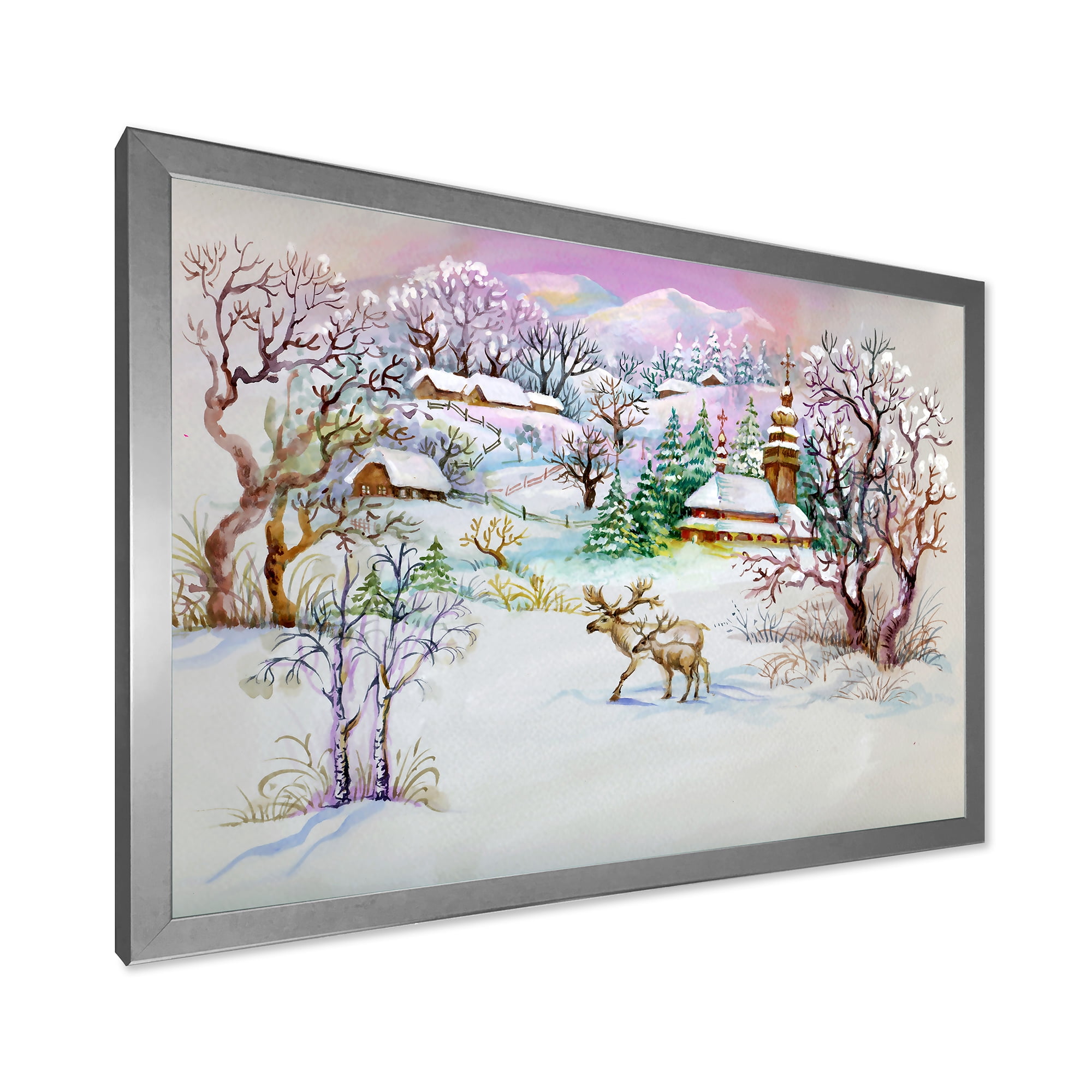 Designart 'Winter VIllage Life Landscape' Traditional Framed Art Print