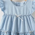 thumbnail image 6 of Freshbabe Girls' Light Blue Ruffle Sleeve Tiered Dress, Sleeveless Bow Detail Casual Swing Dress for Summer Daily Wear, 6 of 8