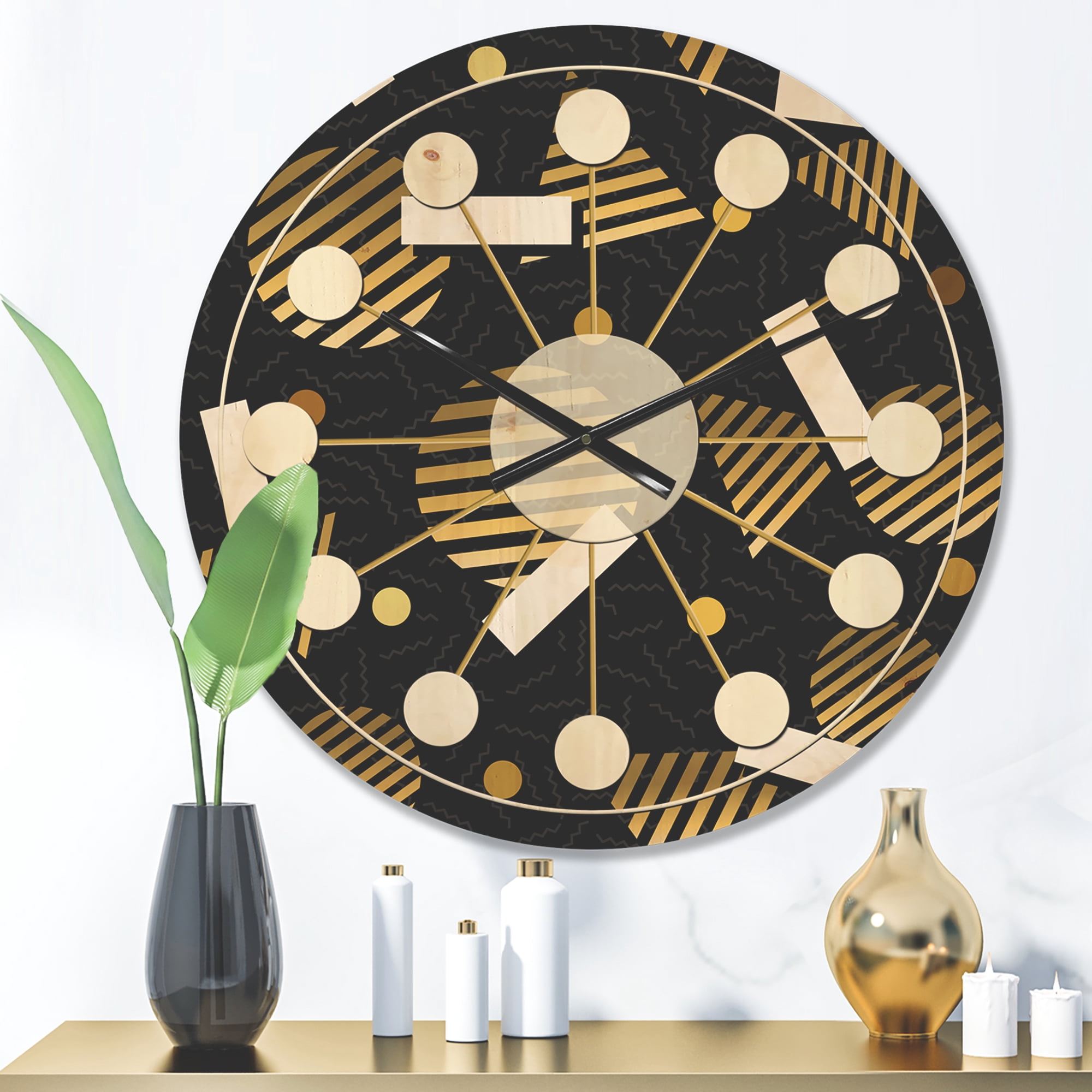 Designart 'Gold Circular Retro Pattern' Mid-Century Modern Wood Wall Clock