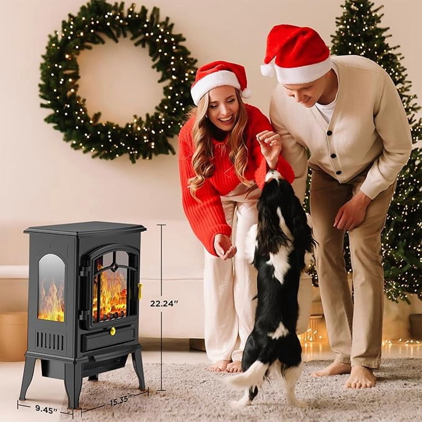 Moifoi 22" Electric Fireplace Heater,Freestanding Electric Stove 3D Realistic Flames,1000/1500W Fireplace Heater Adjustable Flame Brightness,Black