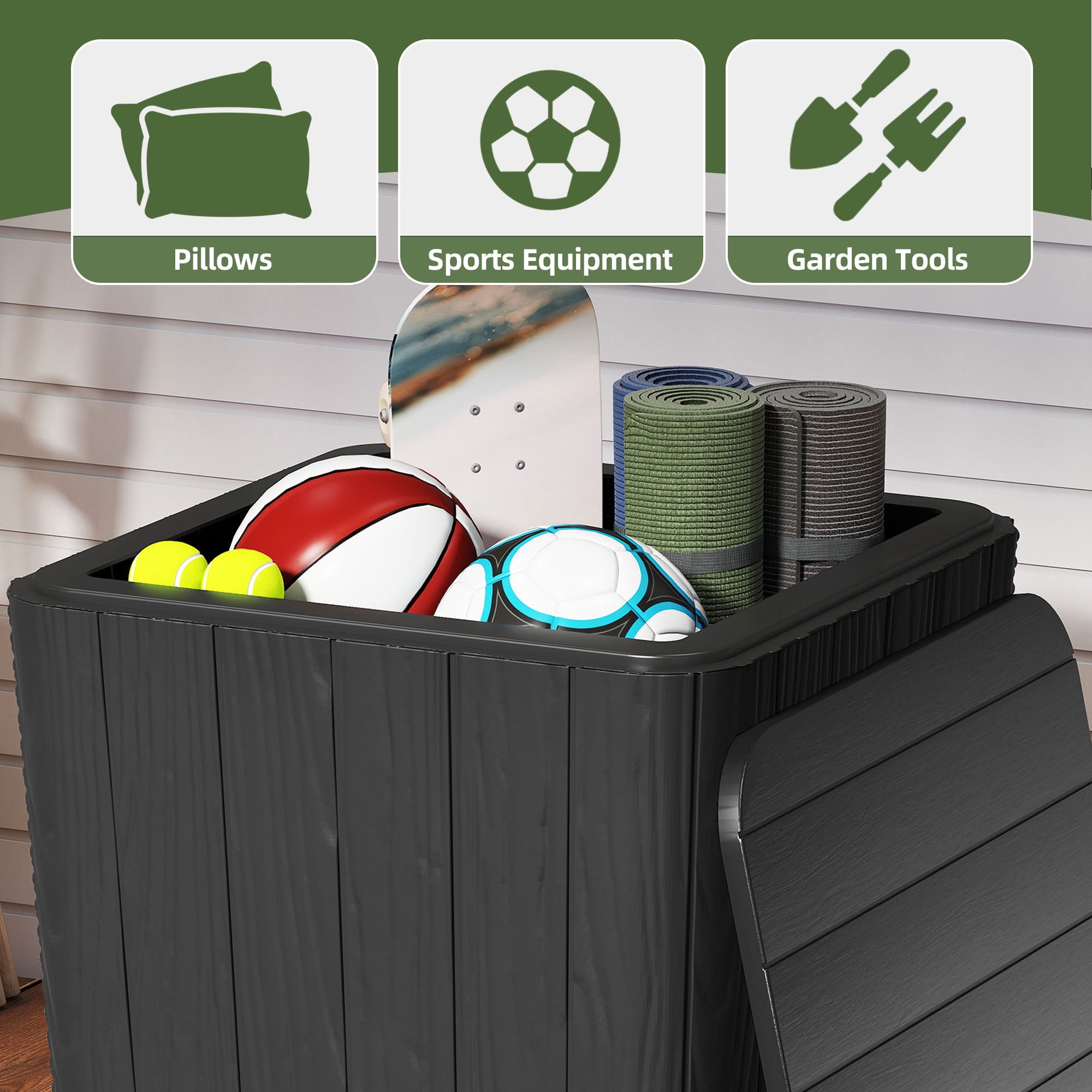 Uforic 11.5 Gallon Outdoor Resin Deck Box, Multifunctional Patio Side Table & Storage Container for Cushions & Outdoor Decor, Black