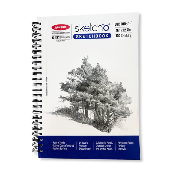 Anupam Sketch-O Sketchbook A4 | 100 Sheet 200 Pages | 100GSM |Side Spiral-Bound Sketchpad for Artists for Marker Colored Pencil Charcoal