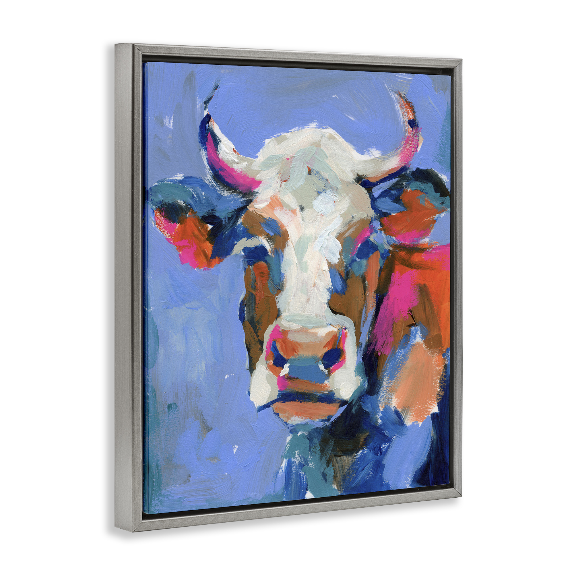 Stupell Industries Painterly Cow Portrait Animals & Insects Painting Gray Floater Framed Canvas Art Print Wall Art, 17 x 21