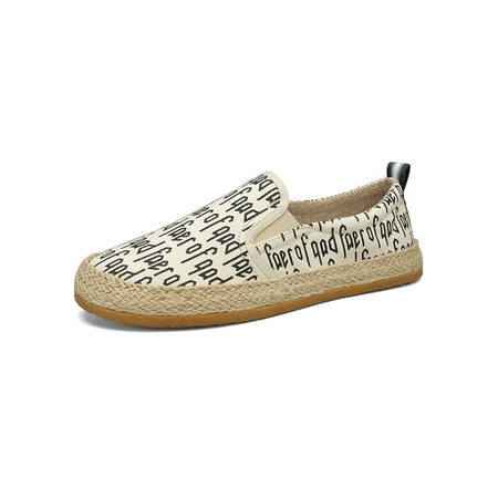 

Lacyhop Men Flats Cutout Canvas Shoe Slip-On Espadrille Loafers Driving Breathable Espadrilles Multi Colors Round Toe Casual Shoes Beige 1# 7.5