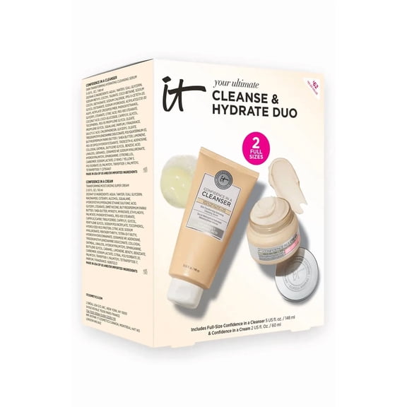 It Cosmetics Confidence in A Cream 2 fl. oz & Confidence in a Cleanser 5 fl. oz - 2 Full Sizes Set