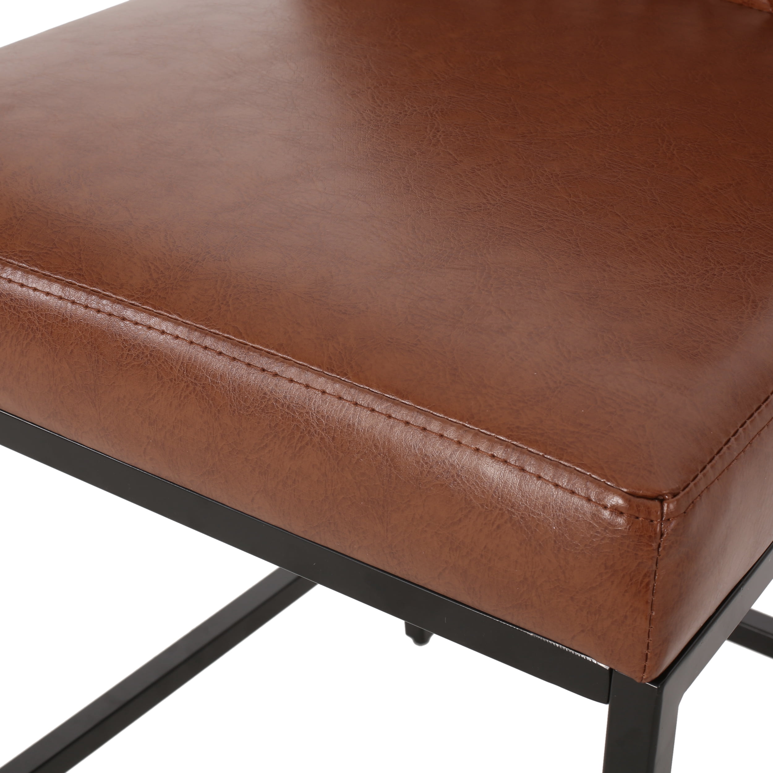 Noble House Berea Upholstered Diamond Stitch Counter Stools, Set of 2, Cognac Brown and Black