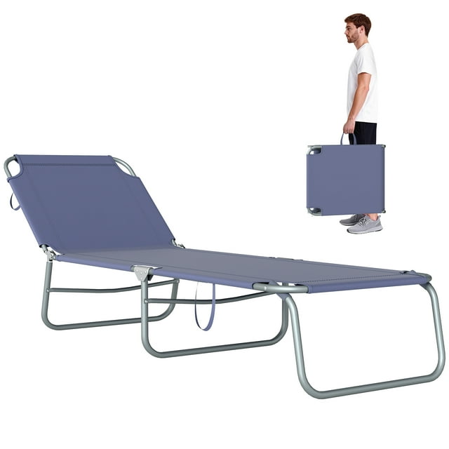 Outsunny Chaise Longue Pliante d'Extérieur, Bleu Marine